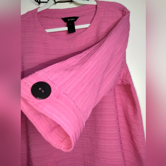 Ali Miles (Size Lp) Pink Ribbed 3/4 Sleeve Oversized Accent Buttons Tunic Blouse - Picture 5 of 13